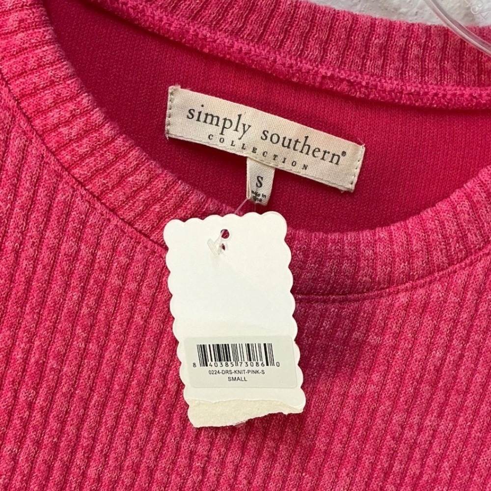 Simply Southern Pink Ribbed Knit Tunic Dress Side Button Small PINK-S - Picture 5 of 11